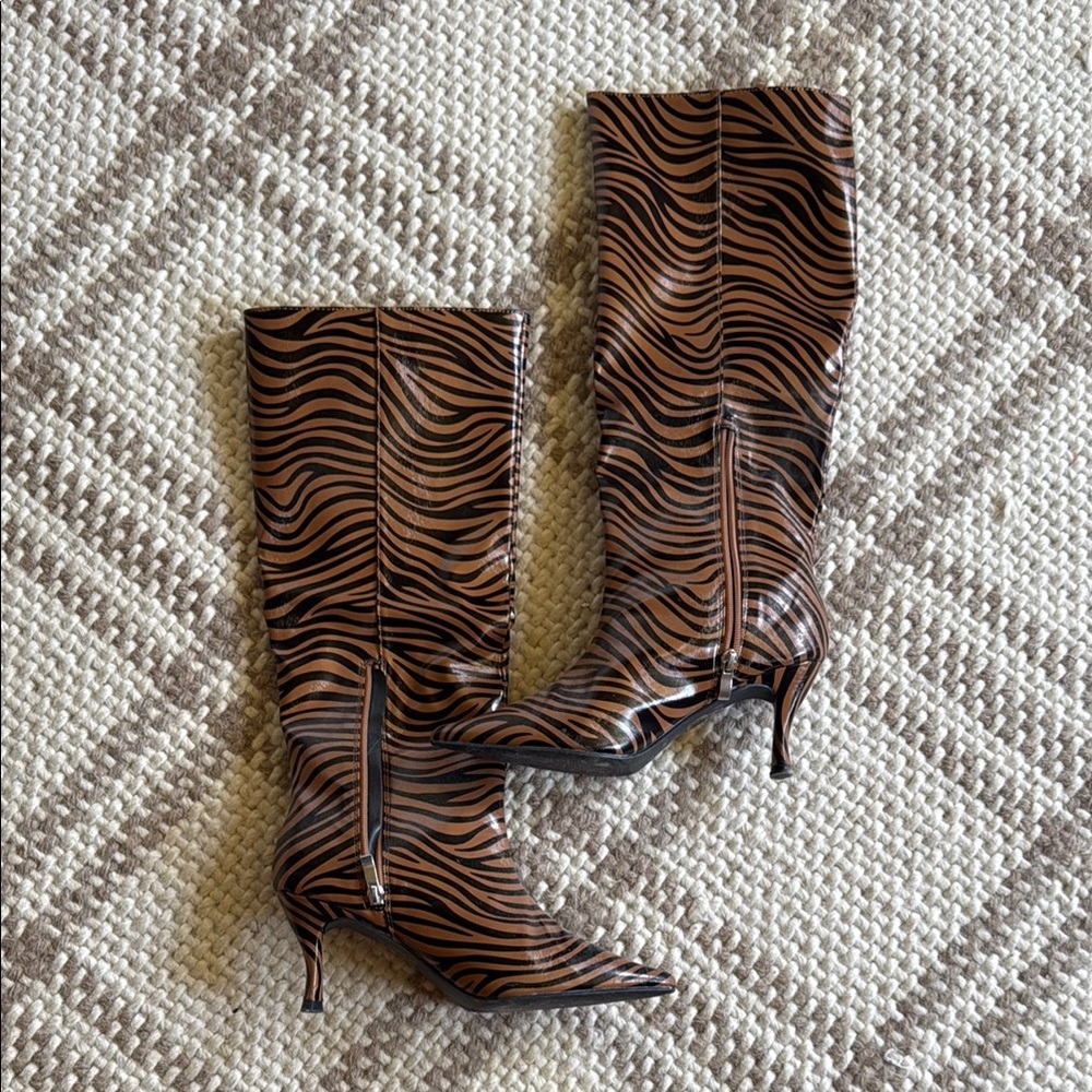Zebra knee high boots